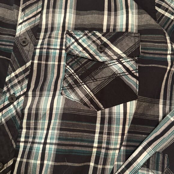 Helix Plaid Button Up Shirt Mens size L Western Athletic Fit Black long Sleeve - Picture 4 of 8